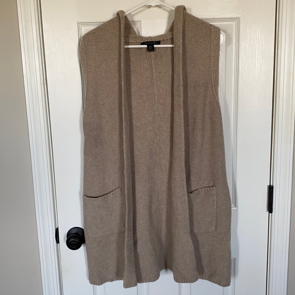 Tahari Long Hooded Sleeveless Sweater